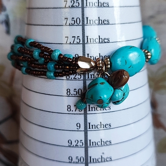 Howlite Faux Turquoise Color Veining Brown Copper Seed Beads Bracelet Anklet - Picture 2 of 9